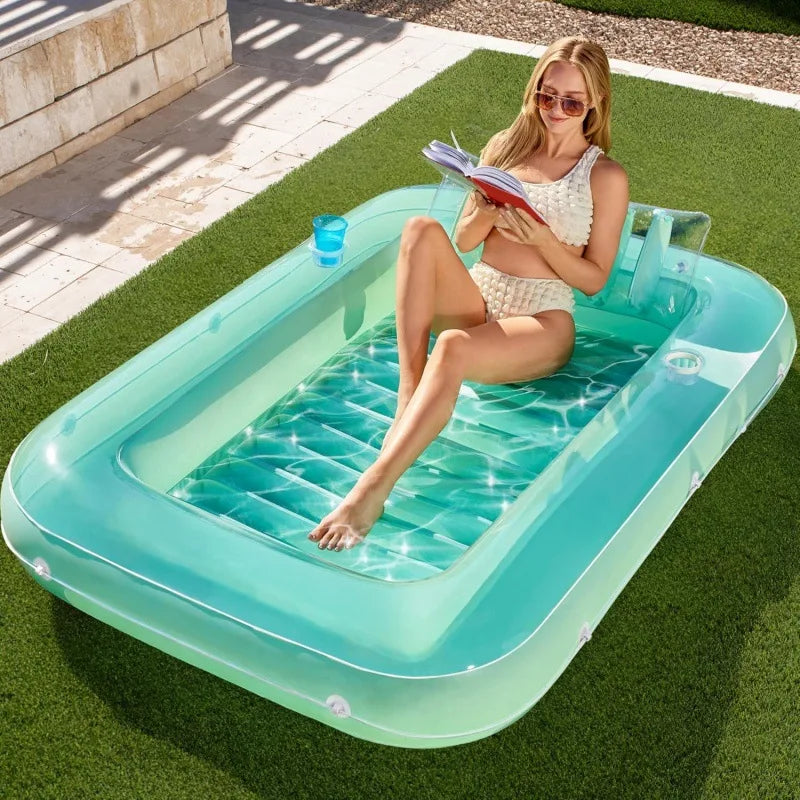 Chaise longue gonflable flottante de plage de fête de piscine avec porte-gobelet, transat de piscine de bronzage pliant, baignoire de bronzage, lit gonflable
