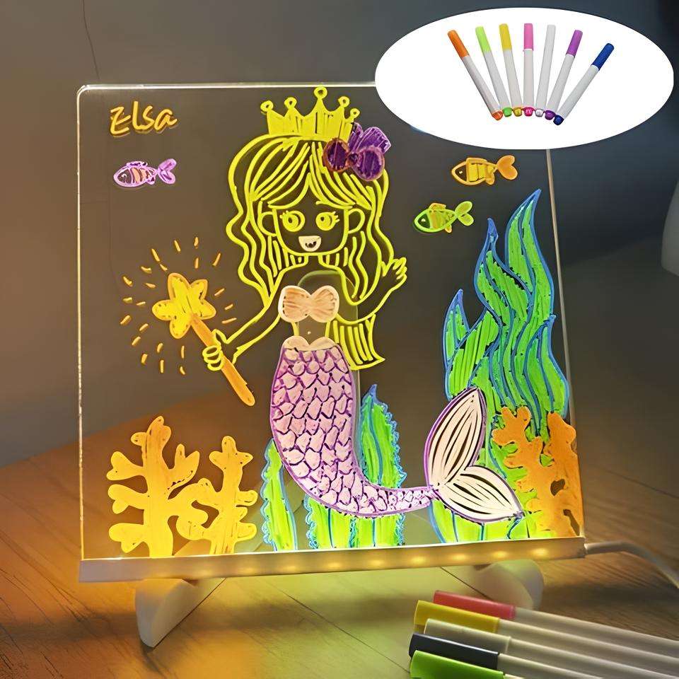 Tablette à dessin Magique LED (7 crayons lumineux inclus)