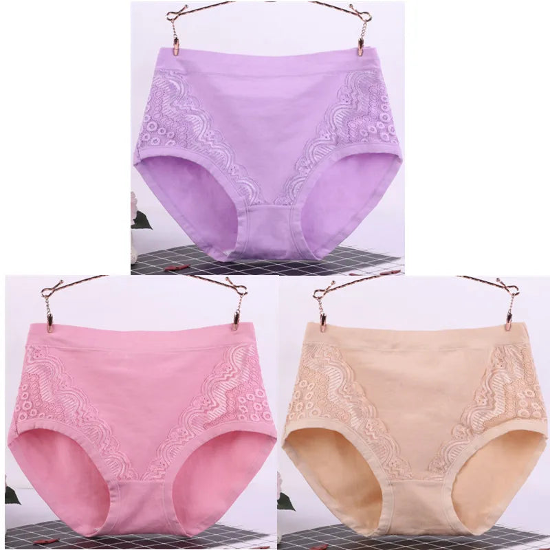 Sexy Kant Grote Maat Hoge Taille Vrouwen Slipje Effen Katoen Comfort Slips Dame Ondergoed Onderbroek Panty Intimates 6634