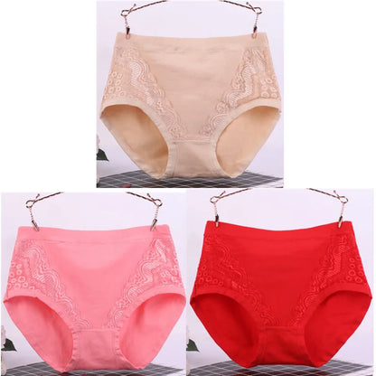 Sexy Kant Grote Maat Hoge Taille Vrouwen Slipje Effen Katoen Comfort Slips Dame Ondergoed Onderbroek Panty Intimates 6634