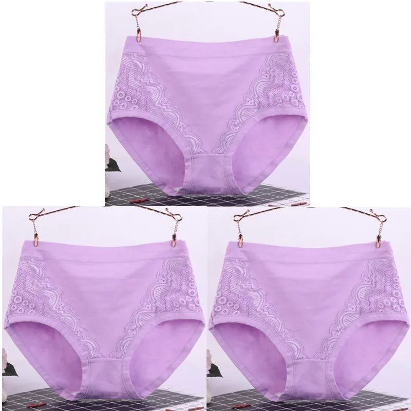 Sexy Kant Grote Maat Hoge Taille Vrouwen Slipje Effen Katoen Comfort Slips Dame Ondergoed Onderbroek Panty Intimates 6634