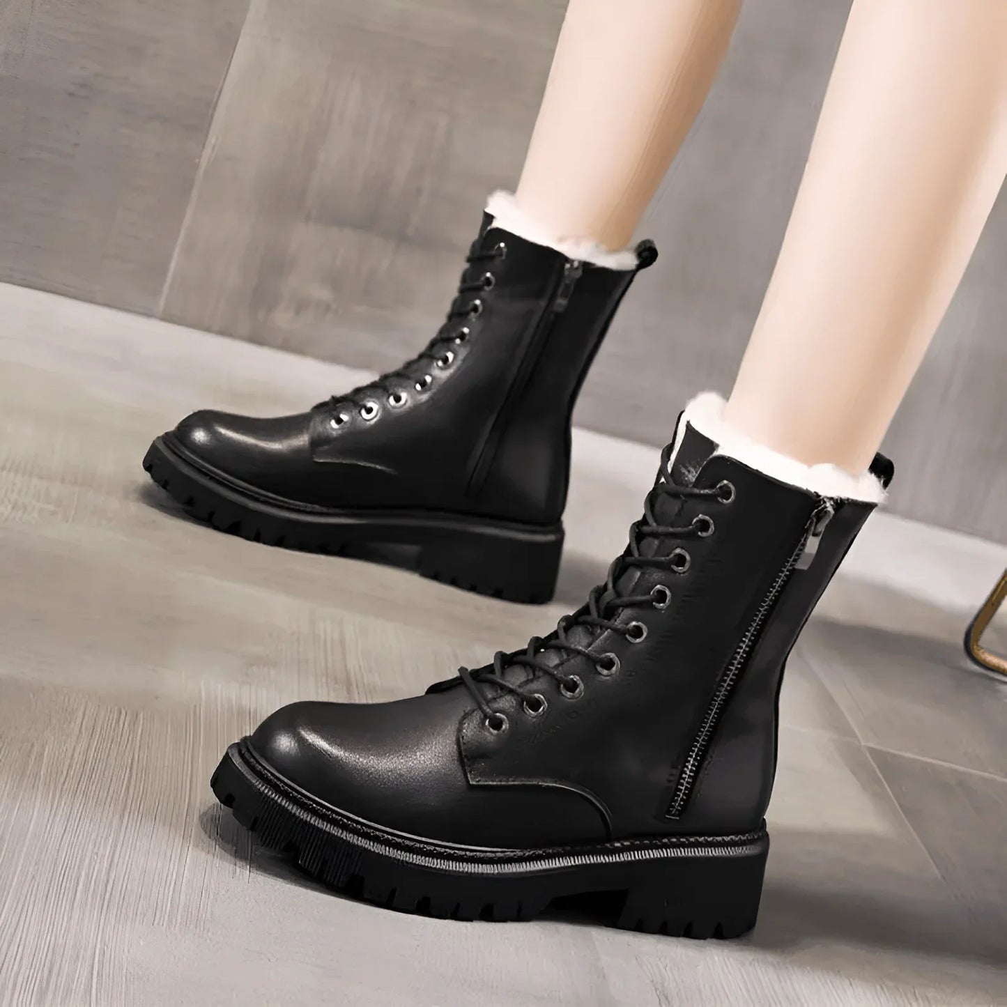 Seraphine | Black Leather Winter Boots