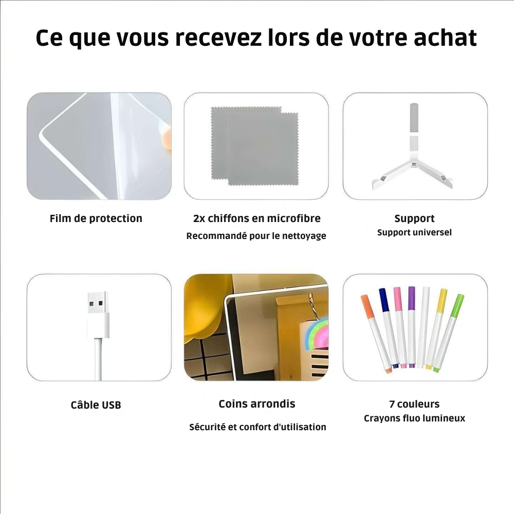 Tablette à dessin Magique LED (7 crayons lumineux inclus)