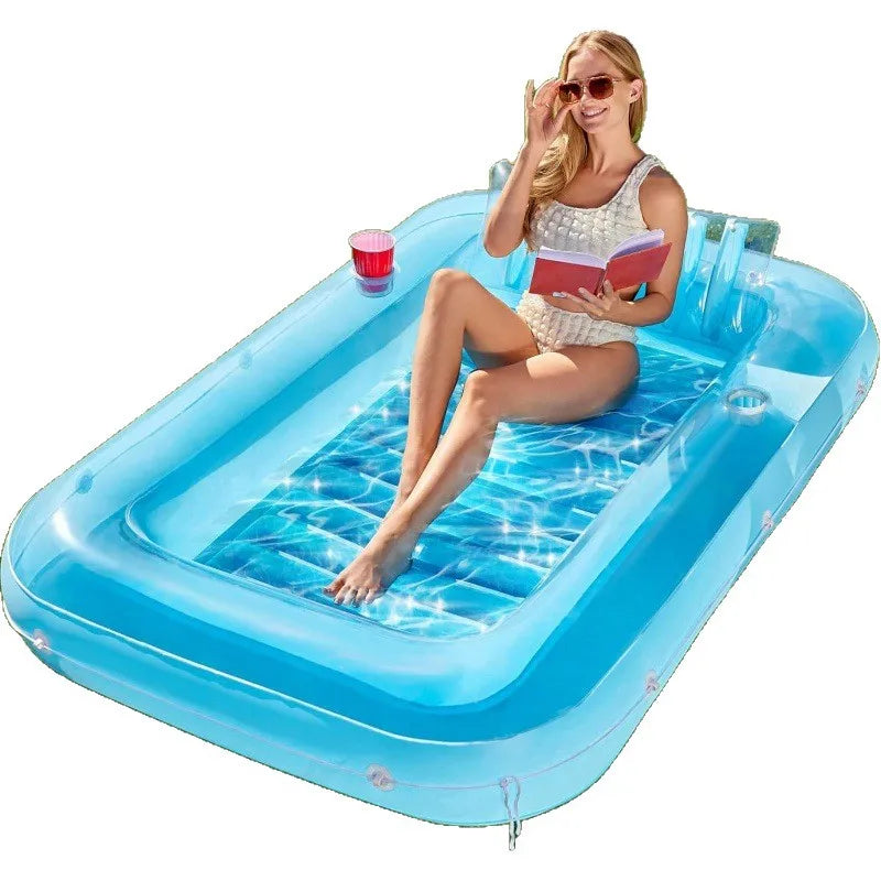 Chaise longue gonflable flottante de plage de fête de piscine avec porte-gobelet, transat de piscine de bronzage pliant, baignoire de bronzage, lit gonflable