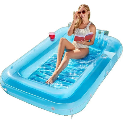 Chaise longue gonflable flottante de plage de fête de piscine avec porte-gobelet, transat de piscine de bronzage pliant, baignoire de bronzage, lit gonflable
