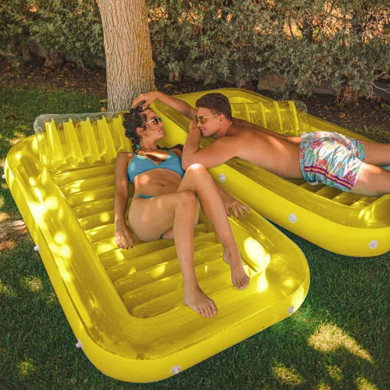Chaise longue gonflable flottante de plage de fête de piscine avec porte-gobelet, transat de piscine de bronzage pliant, baignoire de bronzage, lit gonflable