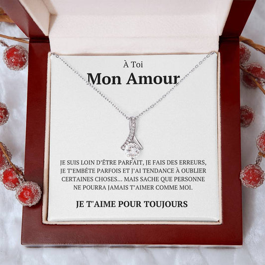 Collier avec un message d'amour "Je suis loin d'être parfait"